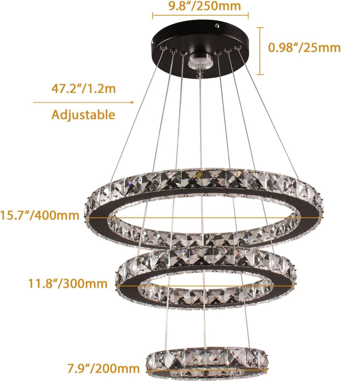 3 ring crystal chandelier